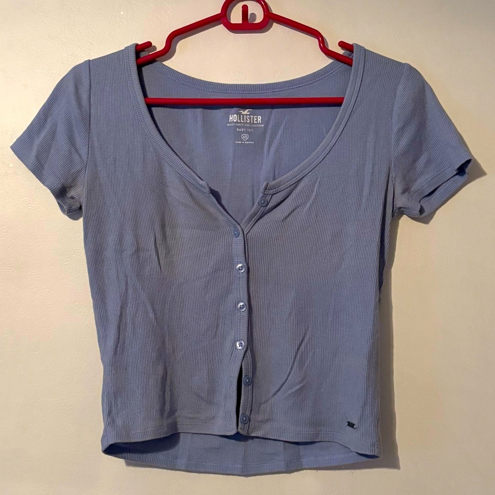 hollister baby blue button up shirt